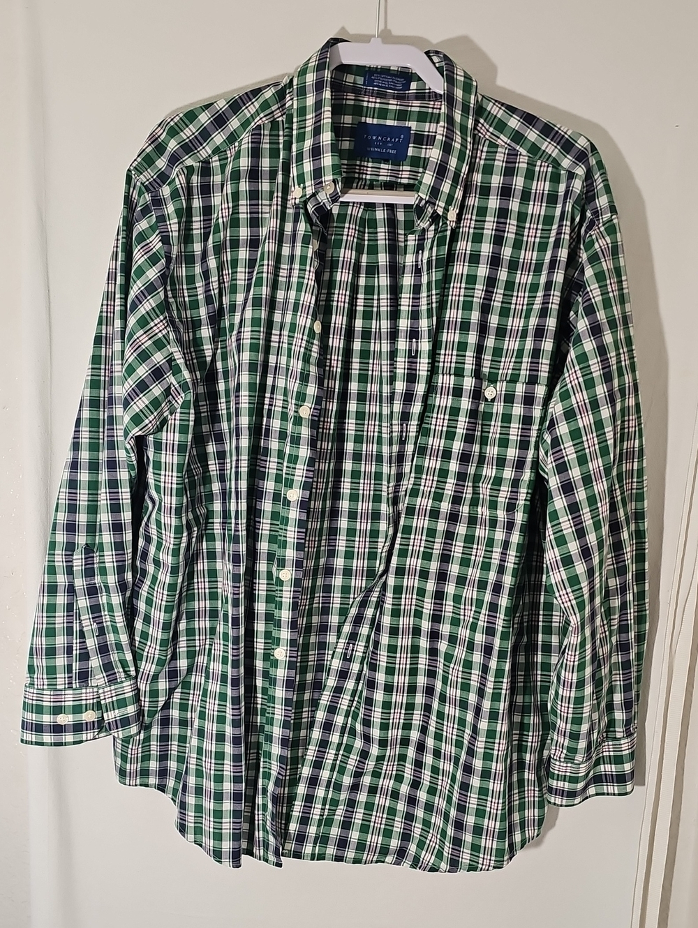 Towncraft Green and Navy Plaid Button-Down Shirt